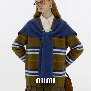 AHMI Warm Winter Holiday Vintage Woolen Knitted oulder Wrap Soft Pastel Striped Sweater for Girls Casual Commute Sle - AliExpress Sweaters&Jumpers