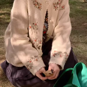 Handmade Embroidered Gentle Personali Open Cardigan Sweater Jaet Spring Girl Forest Girl Sle Sweater Jaet Single Button - AliExpress Sweaters&Jumpers