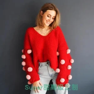V-Neck Three-Dimensional Wool Ball Sweater Decoration Pullover Knit Shirt, Clothes, Can Be Customized, New Year's Eve Suit, 2024 - AliExpress Sweaters&Jumpers