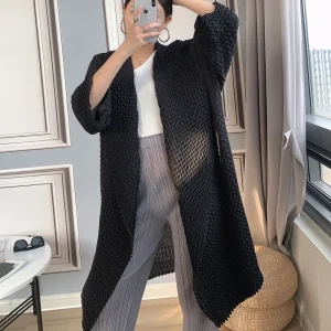 Ele Long Knitted Open Cardigan Women's Faionable Pleated  Color Spring Autumn Windbreaker Outerwear Polyester Fiber - AliExpress Sweaters&Jumpers