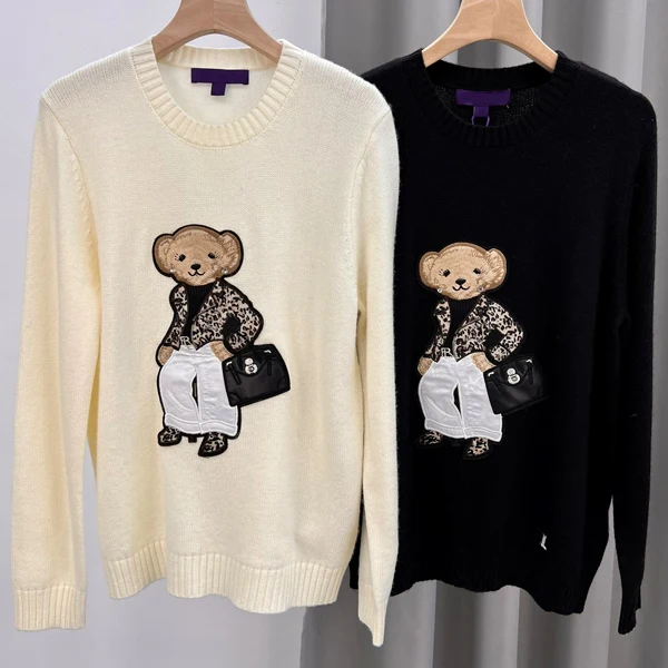 Briti Sle Loose Fit Camere Wool Knitted Long Sve round Ne Pullover Bear Pattern Sweater Autumn Winter New Arrival - AliExpress Sweaters&Jumpers