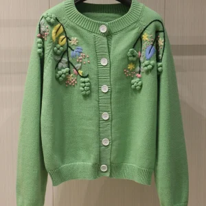 Heavy Three-Dimensional Flower Embroidery Knitted Cardigan Fashion Round Neck Green Sweater Coat Women 2025 Winter ClothesNew - AliExpress Sweaters&Jumpers
