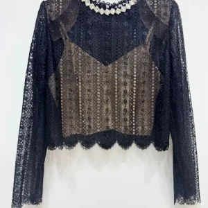 Ele Bla Lace irt HEIDD SP2026 Early Spring round Ne Crystal Trim Polyester Fiber Long Sve ort Length Flower Pa... - AliExpress Sweaters&Jumpers