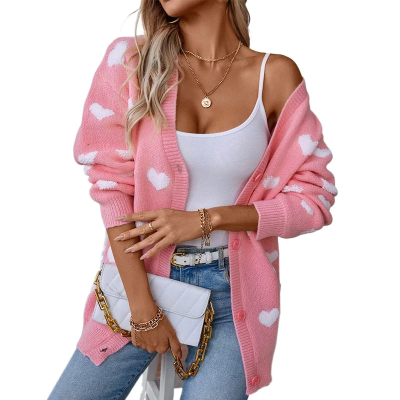 Towel embroidered love cross-border knitted and winter medium and long buttons sweet fashion European and American sweater women - AliExpress Sweaters&Jumpers
