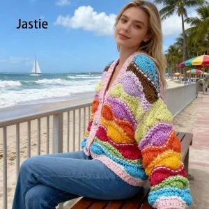 Bohemian Retro Sweater Cardigan 2025 Autumn Winter Women Sweater Colorful V-neck Long-sleeve Loose Thick Needle Knitted Cardigan - AliExpress Sweaters&Jumpers