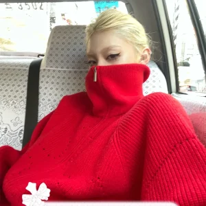 Rase Le Sol Crimson Contract Red Zipper Knitted Loose Sweater Coat Women's Casual High Collar Long Sleeve  Color Cardigan - AliExpress Sweaters&Jumpers