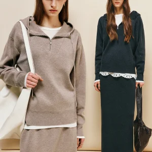 Comfortable Commute Ultrine Wool Knitted Hat Top Elastic Waist Skirt Set Women Soft Casual Long Sve Zipper Closure - AliExpress Sweaters&Jumpers