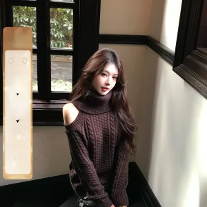 Faionable Retro Twisted Wool Blend oulder Bared High Collar Dr Women's Casual Sle Knitted Sweater Dr mid Autumn W... - AliExpress Sweaters&Jumpers