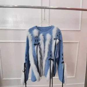 2024 New Autumn Women Loose Knitted Pullover Sweater With Real Natural Fox Fur O-neck Plus Size Long Sleeves Knitting Sweaters - AliExpress Sweaters&Jumpers