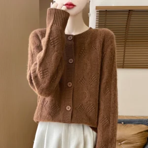 Spring and Autumn 100% Merino Wool Women's Cardigan Knitted Pattern Round Neck Long Sleeve Sweater Soft High Quality Top - AliExpress Sweaters&Jumpers