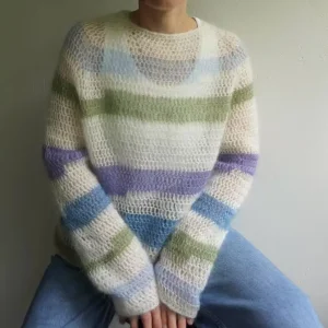 Candy color collision soft style soft glutinous autumn outfit new crochet mohair sweater pullover long sleeved knitted women - AliExpress Sweaters&Jumpers