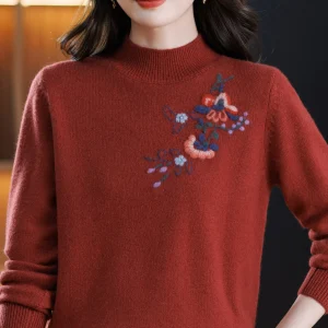 Faionable Autumn Winter Knitted f High Collar Camere Sweater Embroidered Wool Base irt plus Size Luxury eep Wool Top - AliExpress Sweaters&Jumpers