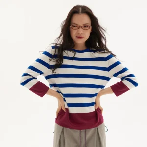 Original Striped Cotton Sweater Women's Autumn Vintage Color Blo Overhead Casual Versatile 597c Commute Sle Long Sve - AliExpress Sweaters&Jumpers