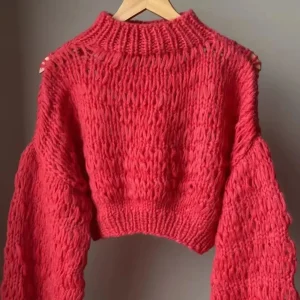 Women's Bubble Sleeve Mohair Sweater, Round Neck, Long Sleeve, Loose Pullover, Handwoven Top, Small, Fresh, Lazy Style, Ins - AliExpress Sweaters&Jumpers