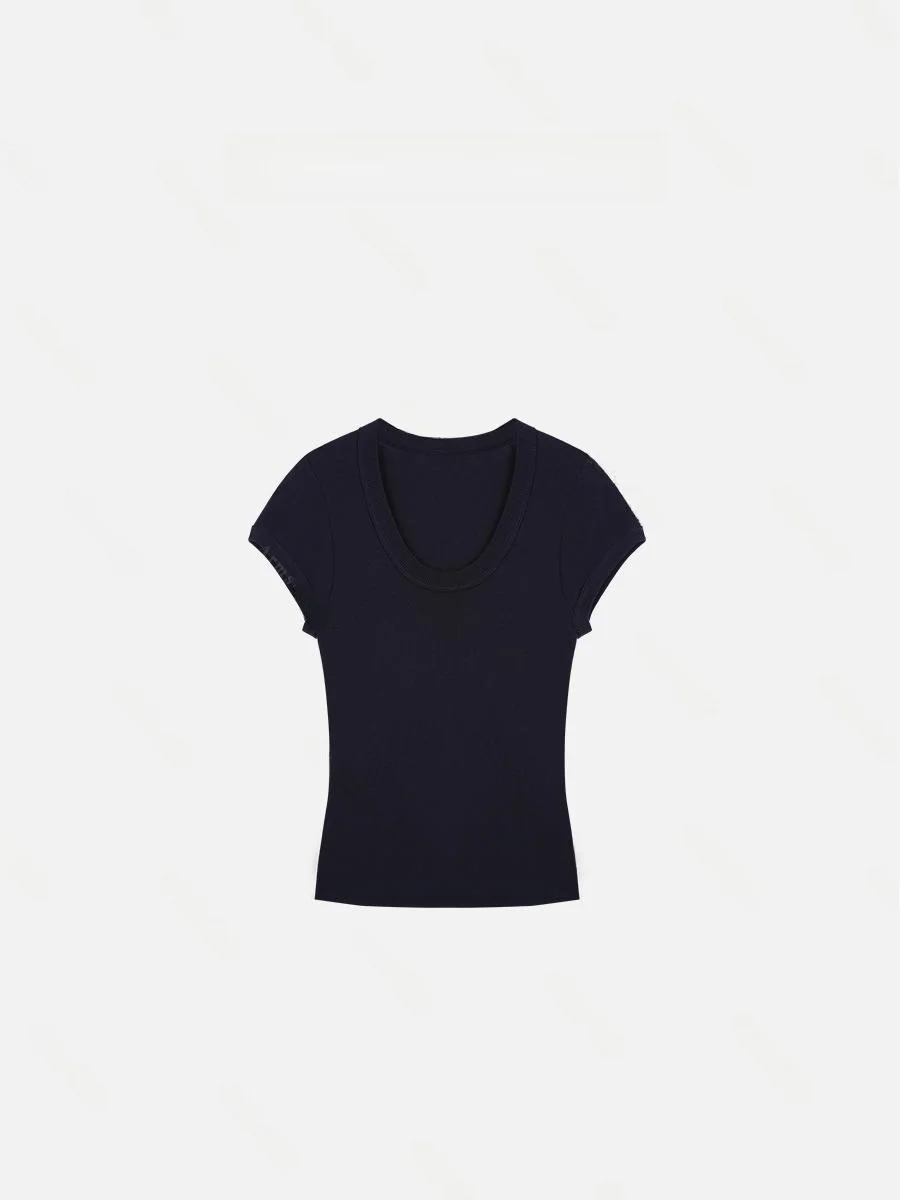 AW Wang Na Na Ralsee Korean Sle U-Ne ort Sve Slim Fit Top Waist-Cinching Breathable Low-Ne T-irt for Women - AliExpress Sweaters&Jumpers