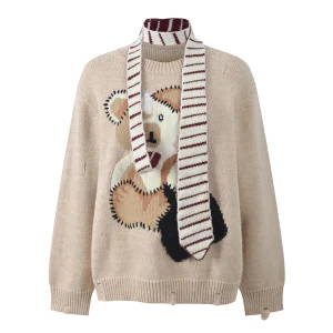 Faionable Cartoon Bear Knitted Sweater round Ne Scarf Office Bag Women's Knitwear Spring Autumn New Arrival - AliExpress Sweaters&Jumpers
