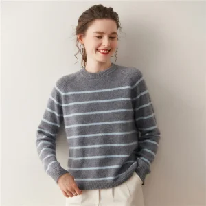 Women 100% Cashmere Pullover Knitwear Clothes O-neck Sweater Elegant Popular Autumn Winter Thick Jumper Female Striped Soft Tops - AliExpress Sweaters&Jumpers
