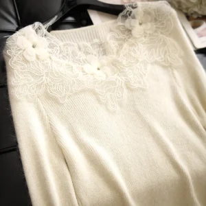 Ele Romantic Fairy Sle Knitted Sweater White Embroidered Camere Hollow out Tassel Feather Lace Knitwear for Women - AliExpress Sweaters&Jumpers