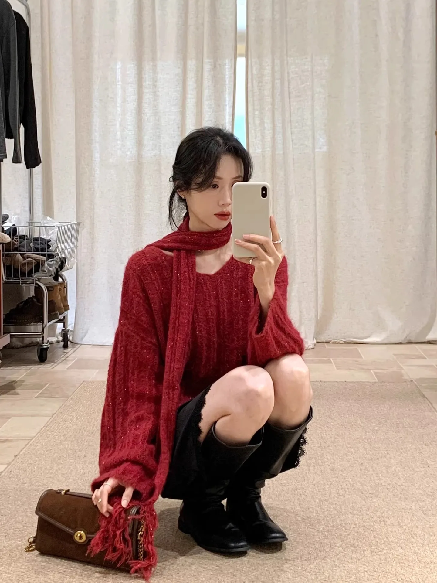 BRIIVN Korean Sle Women's Red Camel Hair Hollow out Sweater Ultra White Fine Sparkle Faionable Top for Autumn Winter - AliExpress Sweaters&Jumpers