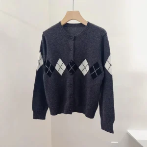 Knitted Diamond Pattern Long Sve round Ne Cardigan Button up Lazy Sle Women's Sweater Comfortable Fit Basic Sle - AliExpress Sweaters&Jumpers