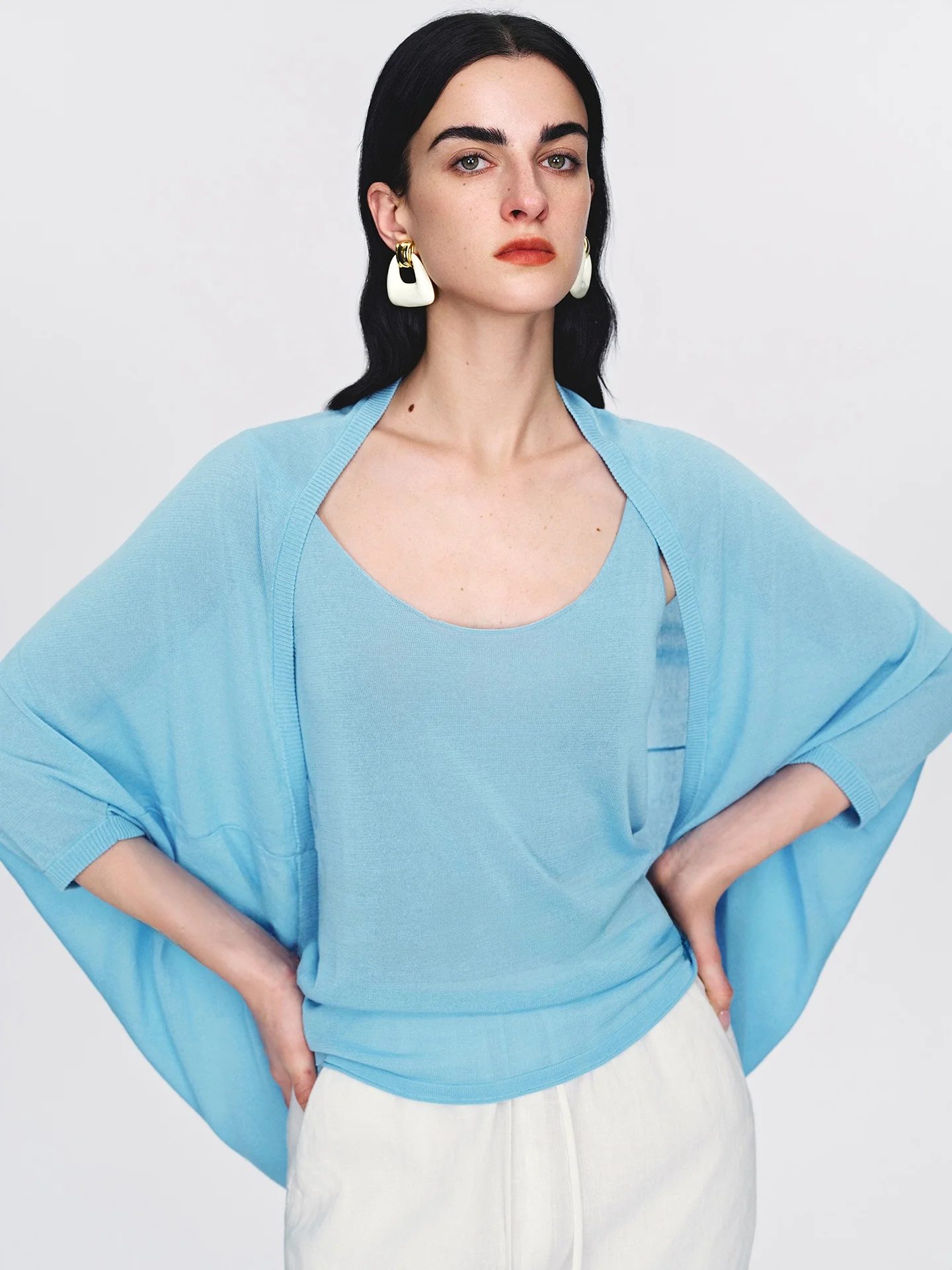 RoseLingLing Acetate Cotton One-Piece Knitted Cardigan And Tank Top Set Simple Sli Commute round Ne Seven Sve Women'... - AliExpress Sweaters&Jumpers