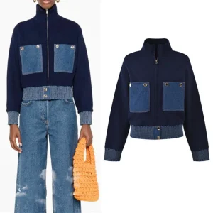High-End Version Early Autumn Denim Patchwork Jaet Top ket Patch ort Knitted Outerwear Women's Faion Outerwear - AliExpress Sweaters&Jumpers