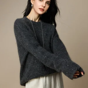 SuyaDream, Women Beadings Pullovers, 69%Mohair, Round Neck, Charcoal Heavy Sweaters, 2025 Fall Winter Warm Top - AliExpress Sweaters&Jumpers