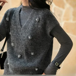 Xhange Lightweight V-Ne Knitted Woolen Vest Handbeaded Camere Soft Medium Nylon Fiber Regular Svel Women's Outerwear - AliExpress Sweaters&Jumpers