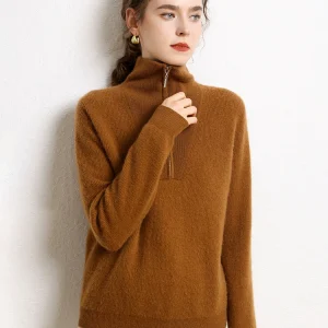 Women's 100% Cashmere Sweater Turn Down Collar Zipper Pullover Autumn Winter Soft Warm Cashmere Knitwear Casual Jumper Top - AliExpress Sweaters&Jumpers