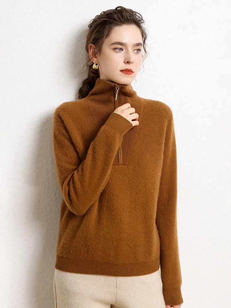 Women's 100% Cashmere Sweater Turn Down Collar Zipper Pullover Autumn Winter Soft Warm Cashmere Knitwear Casual Jumper Top - AliExpress Sweaters&Jumpers