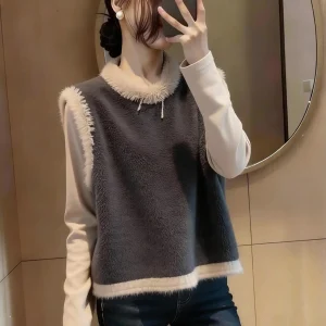 Spring 2026 Women's Lazy Sle Plu Knitted Vest round Ne Layering Slimming Top Korean Version Straight Cut Long Sve - AliExpress Sweaters&Jumpers