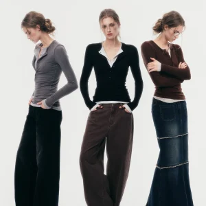 JOURJOUR Women's Long Sve Slim Fit Base irt Henry Collar Mixed Fiber  Wool Blend Fake Two-Piece Color Blo Waist-... - AliExpress Sweaters&Jumpers