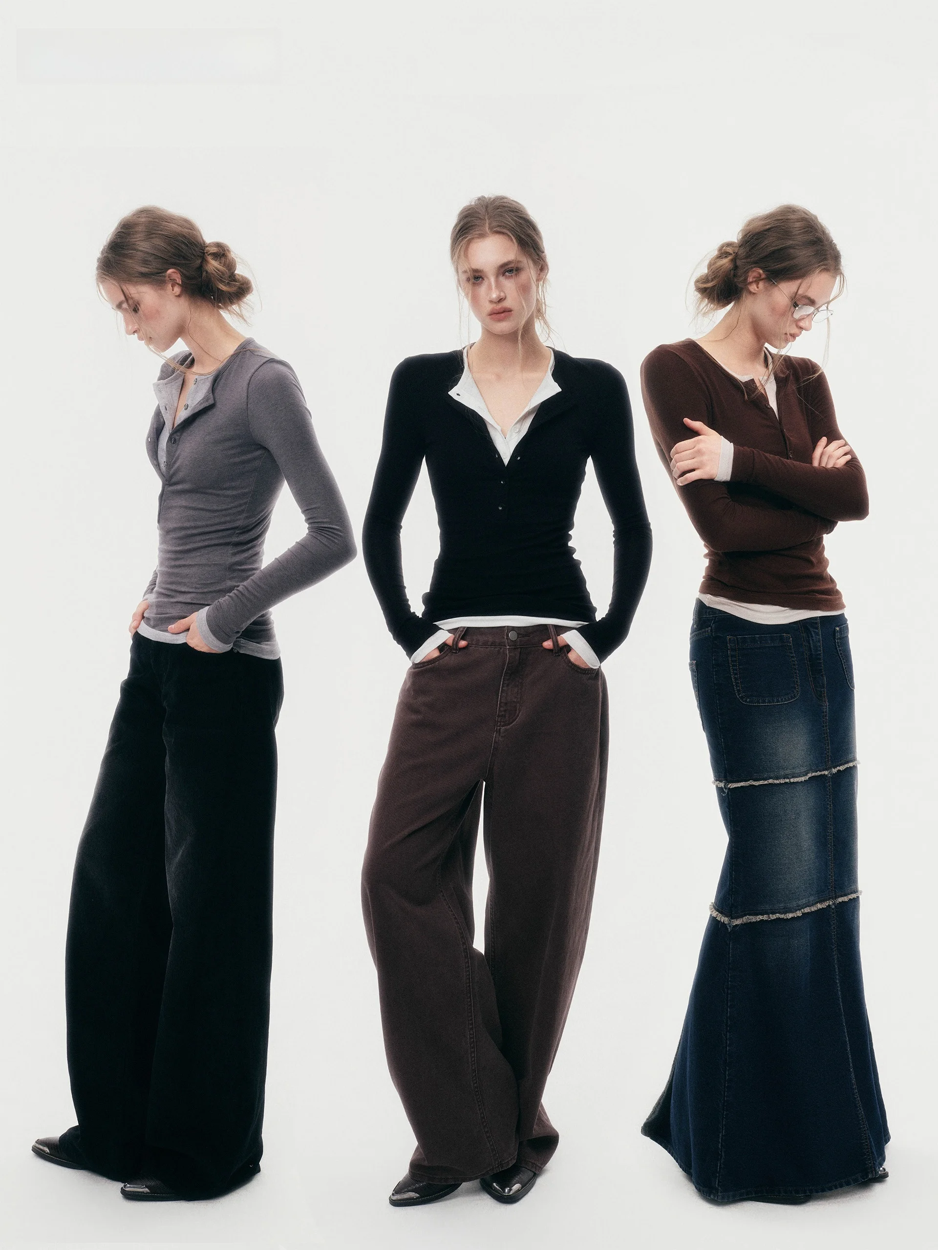 JOURJOUR Women's Long Sve Slim Fit Base irt Henry Collar Mixed Fiber Wool Blend Fake Two-Piece Color Blo Waist-... - AliExpress Sweaters&Jumpers