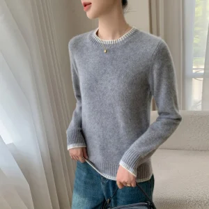 Autumn/Winter New Women's 100% Pure Cashmere Pullover Casual Color blocked Knitted Sweater Loose Round Neck Tops Thick Jumper - AliExpress Sweaters&Jumpers