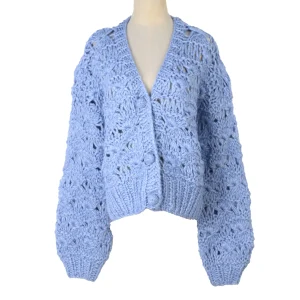 Blue Sweater Cardigan Top Hand-crocheted V-neck Hollow Loose Casual Warm Thick Autumn And Winter New Knit Sweater Jacket Coat - AliExpress Sweaters&Jumpers
