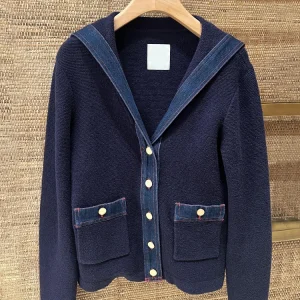 S Home South Oil High End Women's Spring 2025 College Sle Navy Collar Denim Knitted Cardigan Coat Casual Long Sve V Ne - AliExpress Sweaters&Jumpers