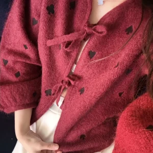 Heidd Early Spring 2026 Wine Red Knitted Sweater Embroidered Knot Love Heart Soft French Sle Long Sve Warmth E... - AliExpress Sweaters&Jumpers