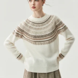 Autumn Winter 100% Cashmere Pullover Sweater Women's O-neck Fair Isle Jacquard Retro Loose Knitted Long Sleeve Tops Soft Comfort - AliExpress Sweaters&Jumpers