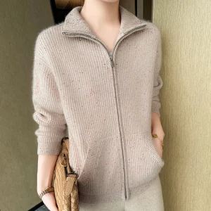 New women's cashmere cardigan 100% pure cashmere knitted zipper jacket Korean version thickened warm women's clothing - AliExpress Sweaters&Jumpers