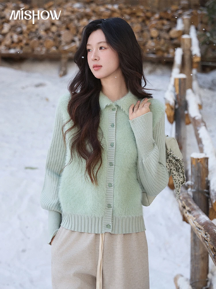 MISHOW Women's Green Faux Mink Fur Patchwork Knitted Cardigan Winter Lapel Warm Soft Knit Top single-breasted sweater MXE86Z2764 - AliExpress Sweaters&Jumpers