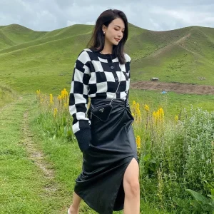 ROEYWANG Vintage Knitted Wool Plaid Thi Long Sve Open Cardigan ort Coat Sweater Spring Autumn Korean Sle Straight Cut - AliExpress Sweaters&Jumpers