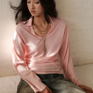 Biella Yangzi Fine Wool Long Sve Knitwear Slim Fit V-Ne Casual Sle Women's Faionable Turn-down Collar Waist-Cinching - AliExpress Sweaters&Jumpers