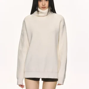 Anna Aneae High Collar Zipper oulder Women's Knitted Sweater Spring Loose Versatile Sexy Sle Long Sve Casual Top - AliExpress Sweaters&Jumpers