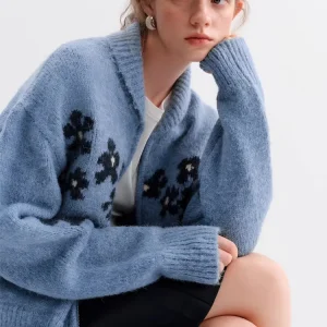 landen Lazy Contrast Color Crochet Knit Sweater Women Winter New Blue Open Cardigan Soft Loose Fit Casual Sle Knitted Top - AliExpress Sweaters&Jumpers