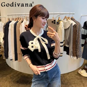 Japanese Sweet Short Knit Cardigan Jacket Spring Autumn 2025 Women's Slim Fit Slim Letter Patch Knit Jacket College Style Coat - AliExpress Sweaters&Jumpers