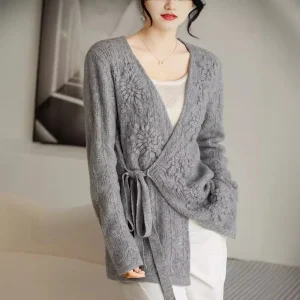 Cashmere Cardigan Women's Autumn/Winter Embroidered V-neck Lazy Loose Sweater Slimming French Coat - AliExpress Sweaters&Jumpers