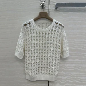 Old Money Style Hollow Out Knitted Crochet Sweater Women 2025 New Pullover Solid Color O-neck Short Sleeve Summer Casual Tops - AliExpress Sweaters&Jumpers