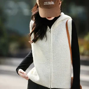 100% wool women's hooded vest new knitted cardigan sleeveless sweater loose short women's coat wool vest autumn and winter - AliExpress Sweaters&Jumpers