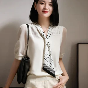 Chivirin Ice Silk Knitted Top Women's Summer irt Loose ort Sve V-Ne T-irt Comfortable Breathable Polyester Fiber - AliExpress Sweaters&Jumpers