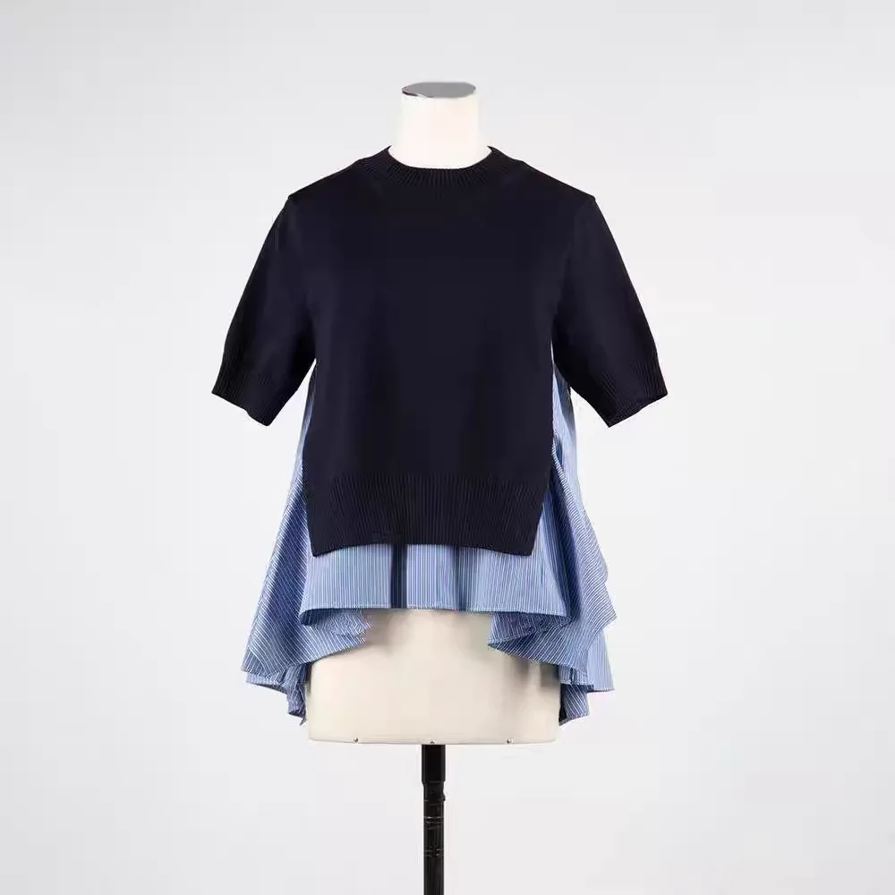 25 new spring shirt splicing knit shirt short sleeve woolen blouse - AliExpress Sweaters&Jumpers